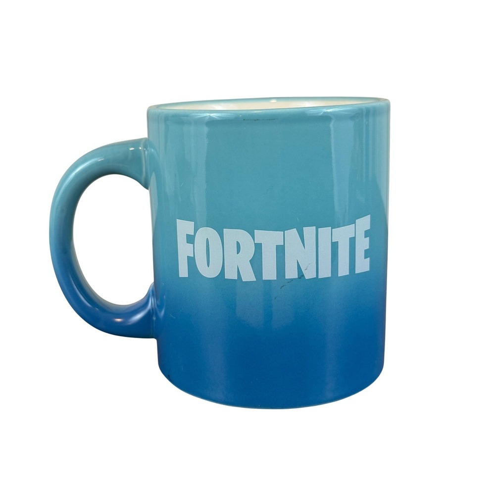 Spencer's FORTNITE Mug 2018‎ Epic Games Fading Ombre Blue Teal 4.25" Tall
